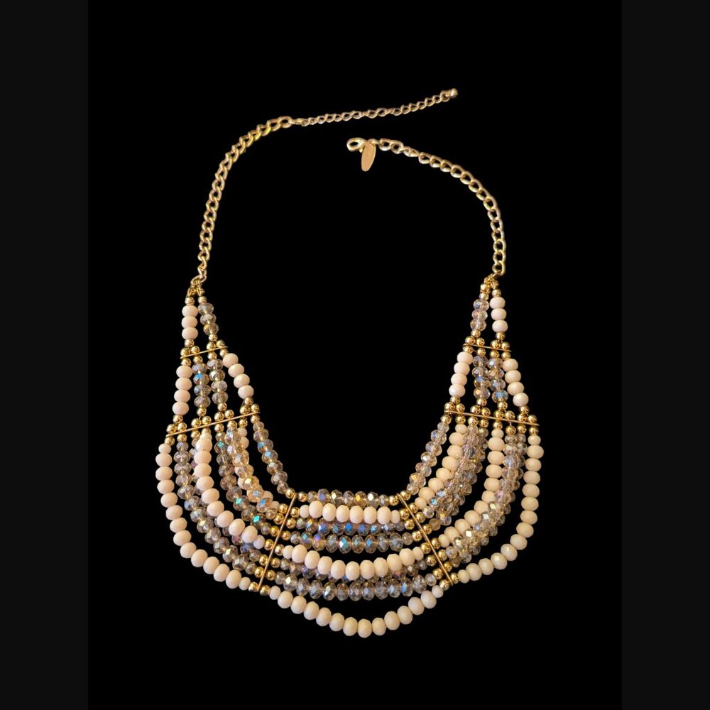New York and Co Gold Tone Multi Layered Beaded Collar Necklace 20.5"